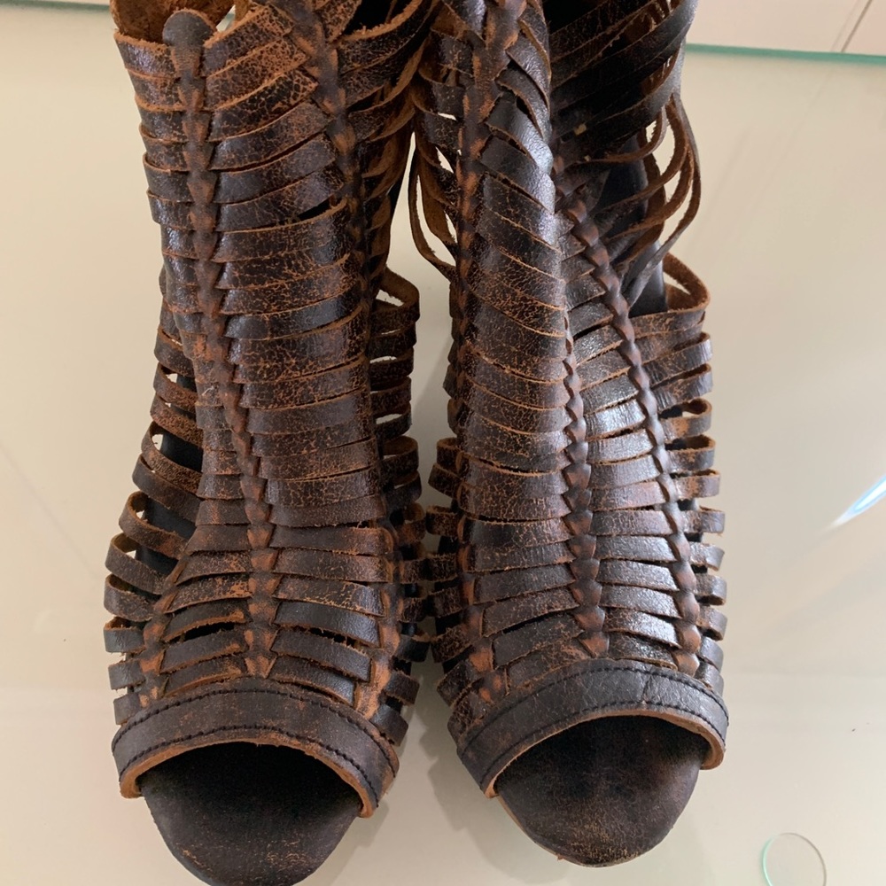 Worn Once Leather Heels with wood heels